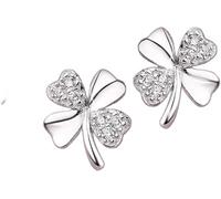 Pendientes De Plata para Mujeres, Pendientes De Botón De Trébol De Cuatro Hojas De La Suerte para Mujer, Pendientes De Circonita De Color Plateado, Pendientes De Joyería, Pendientes Brincos Brinco,