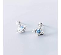 Pendientes de Plata S925 Estilo Coreano Sencillo Estilo Literario Planeta Inset Moda Pendientes de Diamante Azul, LJBLEUSK