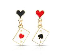 Pendientes de Póquer, Asimétricos con Forma de Reina de Corazones Largos con Forma de Reloj y Fichas de Póquer para Mujer Accesorios con Temática de Carnaval