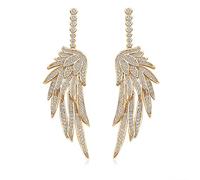 Pendientes de poste colgantes de plata de ley S925 con alas de ángel para mujer, aretes colgantes de cristal de circonita cúbica dorado azul ángel guardián para mujer mamá, Large, Cobre, Crystal