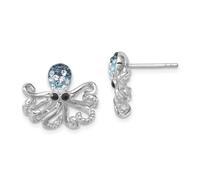Pendientes de pulpo de plata de ley 925 chapados en rodio y cristal pulido, 14 x 16 mm de ancho, regalo de joyería para mamá, talla única, Cristal Metal Cristal metal Rodio, Crystal