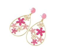 Pendientes De Rafia Bohemios Hechos A Mano para Mujer, Ligeros, Bohemios, con Forma De Gota De Agua, con Flores Rosas, para Vacaciones En La Playa y Verano.