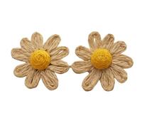 Pendientes De Rafia Caqui con Grandes Flores Tejidas A Mano, Estilo Bohemio, con Flores De Paja, Joyería Exagerada para Playa Y Verano para Mujeres Y Niñas.