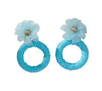 Pendientes De Rafia con Flores Azules para Mujer, De Moda, Envueltos En Paja De Rafia, Bonitos Pendientes Colgantes Hechos A Mano con Forma De Donut, Joyería De Verano, Regalo para Pareja.