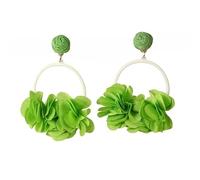 Pendientes De Rafia con Flores Verdes, Redondos, Colgantes, con Forma De Flor, Hechos A Mano, Estilo Bohemio, Joyería Tropical De Playa para Mujeres y Niñas.