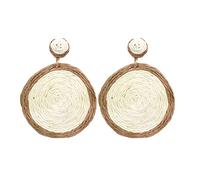 Pendientes de ratán Anillo de de ratán Pendientes colgantes Pendientes hechos a mano de mujer Pendientes de rafia de ratán de paja trenzada Accesorios de playa de verano Grande (Beige, One Size)