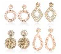 Pendientes De Ratán Para Mujeres Niñas-Verano Playa Paja Cuelgan Gota Geométrica Declaración Pendientes Aro Mimbre Con Diamantes Imitación