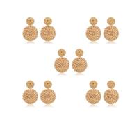 Pendientes de ratán trenzado de doble círculo, estilo occidental, geométricos, bohemios, manuales, trenzas, joyería popular para mujeres y niñas, café, as description, Plástico, como se muestra en la