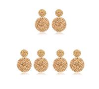 Pendientes de ratán trenzado de doble círculo, estilo occidental, geométricos, bohemios, manuales, trenzas, joyería popular para mujeres y niñas, café, as description, Plástico, como se muestra en la