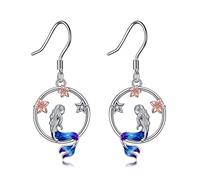 Pendientes de Regalo de Sirena Pendientes de Estrella de Círculo sin fin de Sirena de mar de Plata de ley con Flores Regalos de Cumpleaños Joyas para Niñas Hija Damas