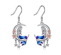 Pendientes de Regalo de Sirena Pendientes de Estrella de Círculo sin fin de Sirena de mar de Plata de ley con Flores Regalos de Cumpleaños Joyas para Niñas Hija Damas (Pendientes de sirena)