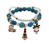 Pendientes de remolino, campana, muñeco de nieve, pulsera elástica doble, árbol de Navidad, Papá Noel, cuerda de mano, reloj casual para hombre, talla única, Metal, No es una piedra preciosa