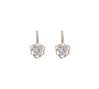 Pendientes de rosa hueca para mujer, elegantes, combinables, con circonitas brillantes