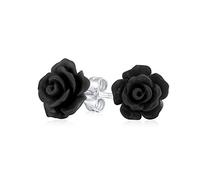 Pendientes De Rosas Negras Talladas En 3D Con Un Delicado Diseño Romántico Y Floral Para Mujeres Adolescentes Y Madres Plateados Y Con Broche De Plata