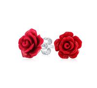 Pendientes De Rosas Rojas En Relieve En 3D Románticos Delicados Y Florales Para Mujeres Adolescentes Y Madres Bañados En Plata