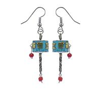 Pendientes de Rueda de Oración Tibetanos Hechos a Mano para Mujer, Plata de Ley 925 Chapada con Cuentas de Turquesa y Coral Comprimidos, Estilo Étnico Boho
