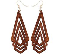 Pendientes de sección larga con colgante de geometría de madera para mujer, tratamiento práctico