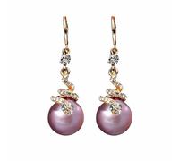 Pendientes de serpiente con perlas bañados en oro, pendientes de serpiente del Año Nuevo chino, pendientes colgantes de serpiente con diamantes de imitación (Purple)