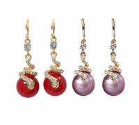 Pendientes de serpiente con perlas bañados en oro, pendientes de serpiente del Año Nuevo chino, pendientes colgantes de serpiente con diamantes de imitación (2 pairs)