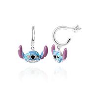 Pendientes de Stitch de Disney para mujer, licencia oficial, pendientes de aro con dije de Stitch chapados en plata, joyera de Stitch