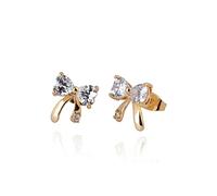 Pendientes de Tachuelas de Oro Amarillo de 14k para Mujeres, Bowknot with Heart redonde