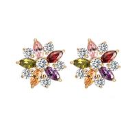 Pendientes de Tachuelas de Oro Amarillo de 9k para Mujeres, Flor Elegante con marquesa Redonda moissanite hélice Pendientes de ílago para Mujeres Oro