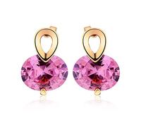 Pendientes de Tachuelas de Oro de 18k para Mujeres, huerto Hueco con Pendientes de ílago de hélice de Cristal Rosa Ovalada para Mujeres Oro