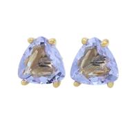 Pendientes de tanzanita natural de en plata de ley 925 bañada en oro | Pendientes con forma de trillón, estilo minimalista para mujer | LK_VSTD_0318
