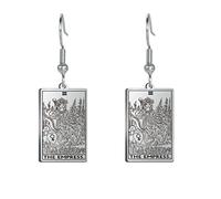 Pendientes de Tarot Para Mujeres Chicas Acero Inoxidable Moda Vintage Gancho Tarot Card Pendientes Amuleto de la Suerte Wiccan Joyería Regalos (plata 1)