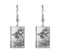 Pendientes de Tarot Para Mujeres Chicas Acero Inoxidable Moda Vintage Gancho Tarot Card Pendientes Amuleto de la Suerte Wiccan Joyería Regalos (plata 2)
