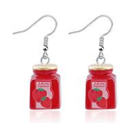 Pendientes de tarro de mermelada de fresa, regalo para amantes de las conservas, joyería de temporada de mermelada de, Pequeño, Metal, Na desconocido