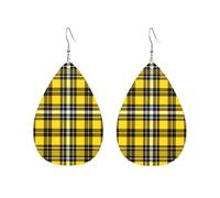 Pendientes de tartán escocés amarillo y negro para mujer, accesorios de moda con forma de gota de agua.