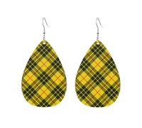 Pendientes de tartán escocés amarillo y negro para mujer, accesorios de moda con forma de gota de agua.