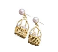 Pendientes de tejido de cesta de aleación de decorados con perlas elegantes y diamantes de imitación Pendientes colgantes de aleación de metal