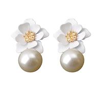 Pendientes de temperamento dorado imitación corta joyas de perlas femeninas