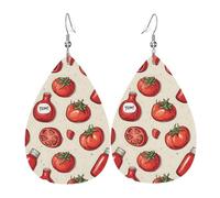 Pendientes de tomate con estampado rojo de ketchup para mujer, aretes de cuero de lágrima de moda para mujer, joyería colorida y moderna
