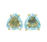 Pendientes de topacio azul natural de en plata de ley 925 bañada en oro | Pendientes con forma de trillón, estilo minimalista para mujer | LK_VSTD_0305