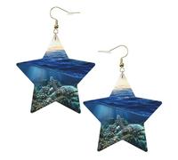 Pendientes de tortuga marina flotando hacia arriba y sobre coral, aretes colgantes celestiales, joyería en forma de estrella para una versatilidad, One Size, Cuero