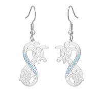 Pendientes de tortuga marina para mujer, piedra lunar azul, onda infinita, lindos animales, joyería de verano, vacaciones, playa, regalos para amantes del océano, Medium, Acero inoxidable, Sin piedra