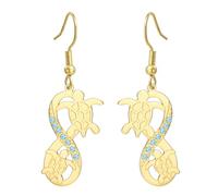 Pendientes de tortuga marina para mujer, piedra lunar azul, onda infinita, lindos animales, joyería de verano, vacaciones, playa, regalos para amantes del océano, Medium, Acero inoxidable, Sin piedra
