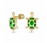 Pendientes De Tortuga Tortuga Verde CZ De Vacaciones De Vida Marina Náutica Pequeña Y Diminuta Auténtica De Oro Amarillo De 14K Para Mujeres Adolescentes Con Cierre De Rosca Seguro