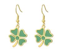 Pendientes de trébol de cuatro hojas Pendientes colgantes con trébol verde Amuleto de la suerte Joyas de la amistad Accesorios para el Día de San Patricio Regalo irlandés para mujeres (Oro)