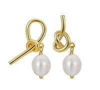 Pendientes de tuerca, aretes de oro para mujer, nudo de perlas con perla de 10 mm para hermana, joyería de graduación popular