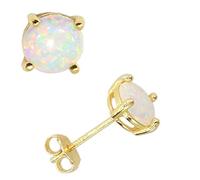 Pendientes de tuerca chapados en oro amarillo de 14 quilates, con ópalo de fuego, color blanco, azul, rosa, verde, negro, diámetro de 3 mm - 4 mm - 5 mm - 6 mm 6mm Blanco