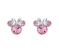 Pendientes de tuerca chapados en plata con cristal rosa de minnie mous