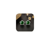 Pendientes de tuerca clásicos clásicos de ágata verde 925 de plata de ley 925 para mujer, elegantes flores de ciruelo, literatura y arte de calcedonia, joyería