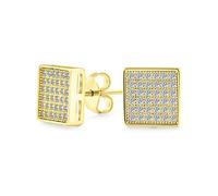 Pendientes de tuerca con circonita cúbica de forma cuadrada geométrica con micro pavé CZ para hombres y mujeres, chapados en oro de 14 quilates, plata de ley de 8MM