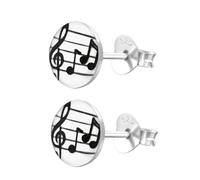 Pendientes de tuerca con clave de sol y notas musicales con caja de regalo, plata de ley, 7 x 7 mm, redondos, 7 x 7mm, Plata de ley, Sin piedra preciosa