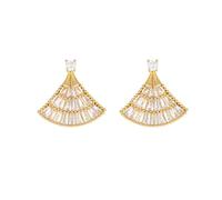 Pendientes de tuerca con diseño de abanico de circonita completa con micro pavé, simples y versátiles, regalo para mujer, Medio, Metal, Sin piedra preciosa