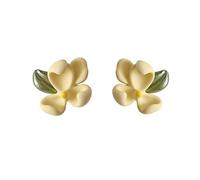 Pendientes de tuerca con diseño de flor cremosa y hoja verde para mujer, joyería romántica minimalista, delicados aretes de declaración diaria